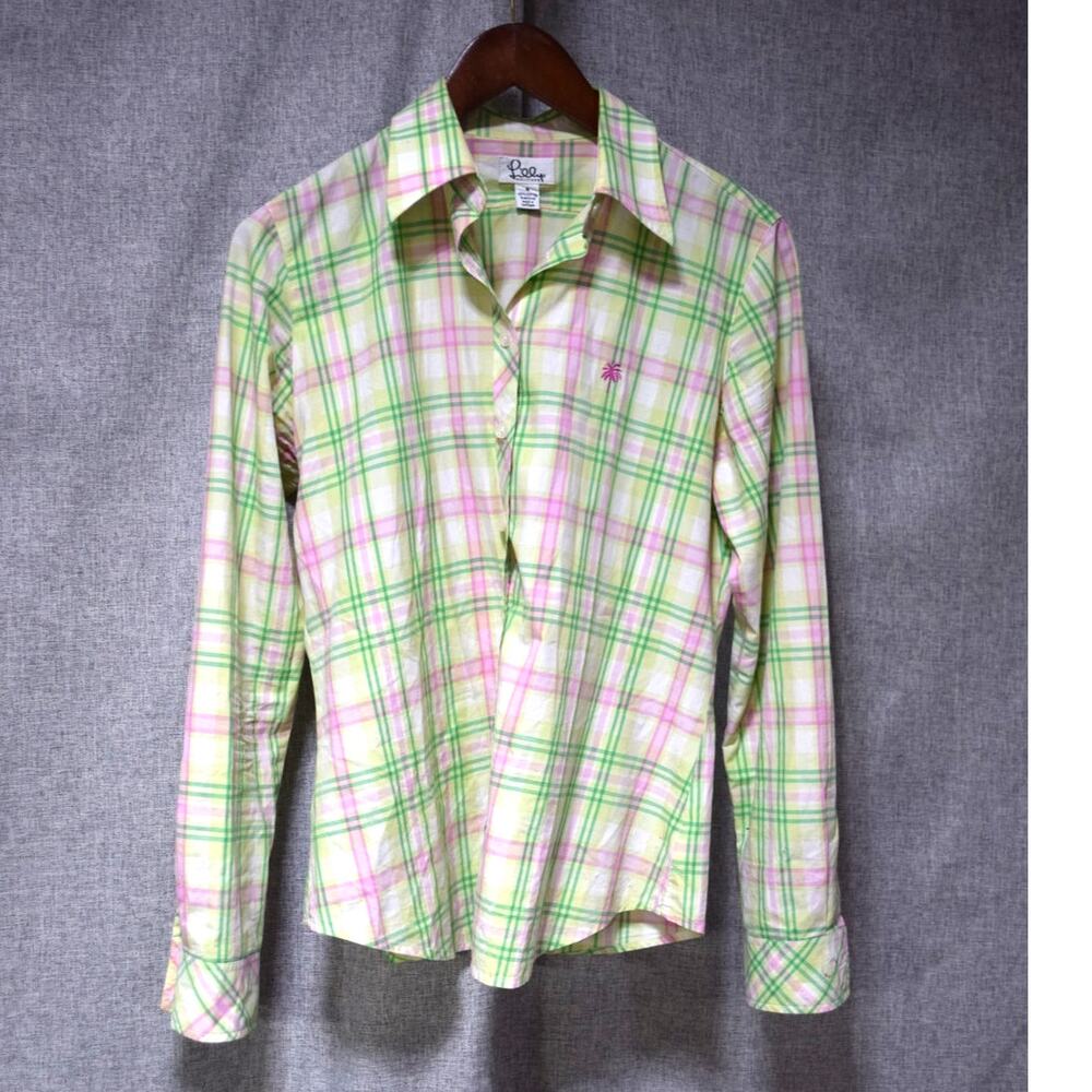 Lilly Pulitzer Pink & Green Plaid Button-Down Shirt – Women’s Small